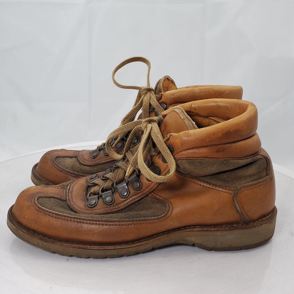 Vintage 1979 Danner Light 3923 Hiking Boots Men 7.5 C Brown Leather Canvas Ankle